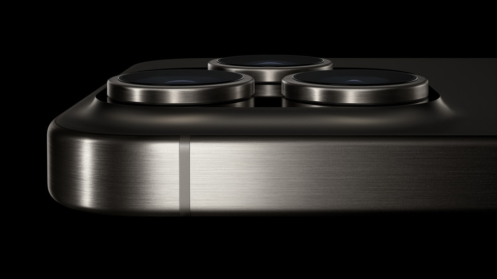 Close-up of the titanium iPhone camera system